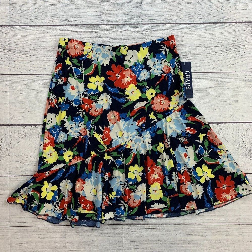 Chaps sz S Skirt Elastic Waist Floral Print Knee Length New NWT